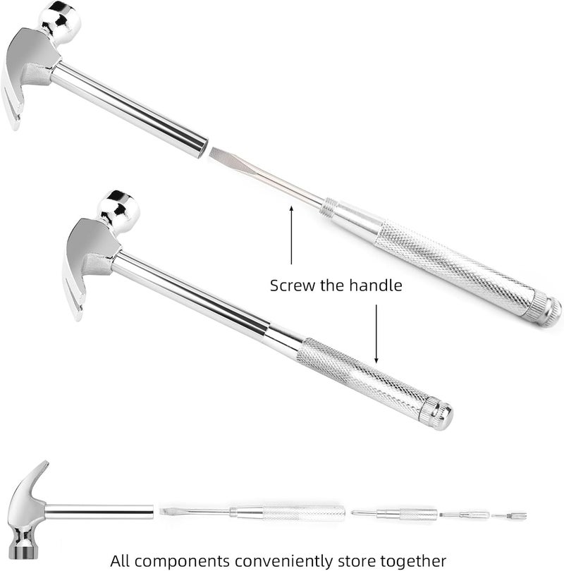 Kinobo Mini Metal Hammer 6 in 1 with Slotted/Flat Head Phillips Screwdriver Claw Hammer Manual, Portable Multifunction Tool Hammer (Silver) - Image 5